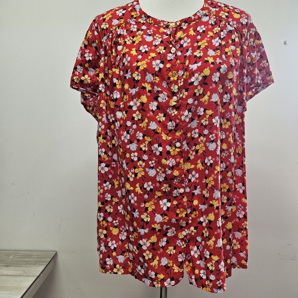 Old Navy Floral Button Down Short Sleeve Shirts Tunic XXL Boho Cotton Cottage